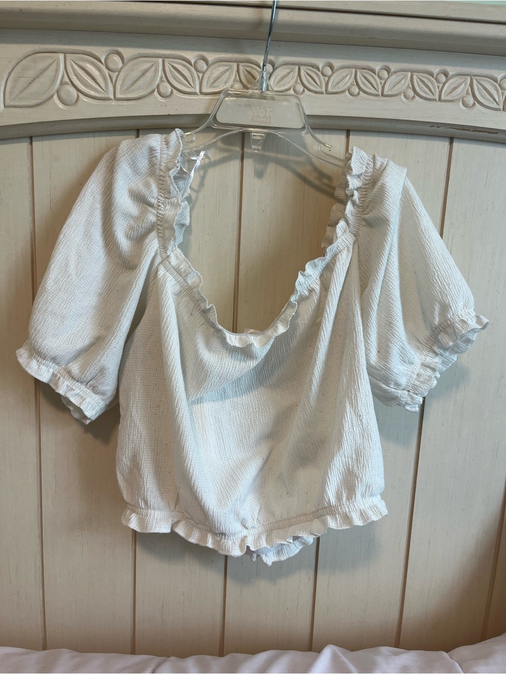 H&M White Ruffled Square-Neck Crop Blouse